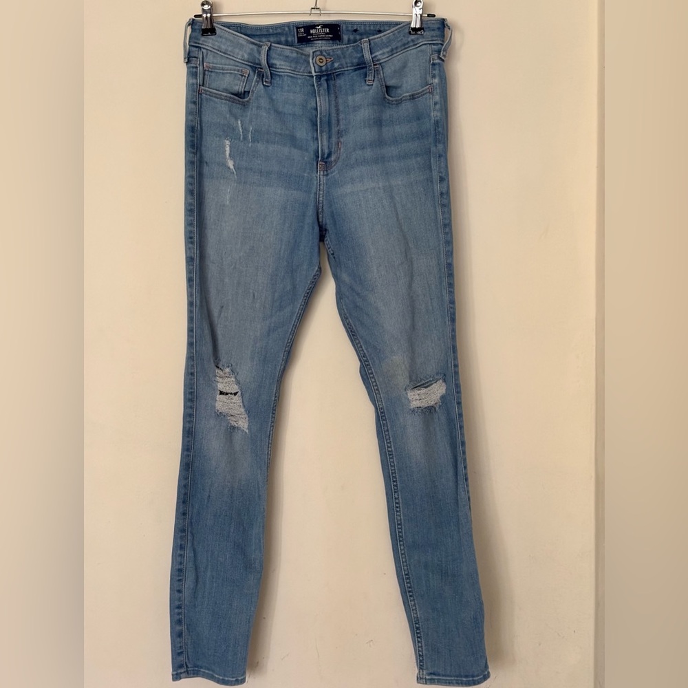Hollister Blue Skinny Jeans with Distressed Detailing